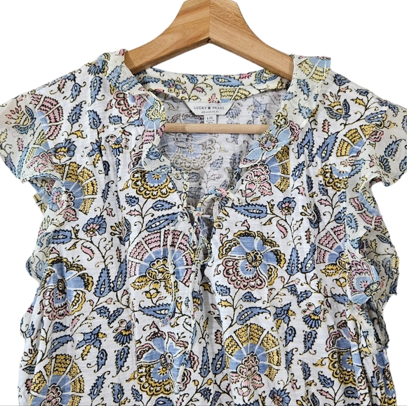 Lucky Brand Floral Filigree Bohemian Flutter Sleece Blouse Top - Picture 2 of 6